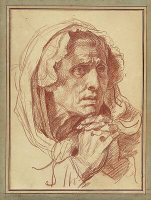 Wall Art - Drawing - Study Of The Head Of An Old Woman by Jean-baptiste Greuze