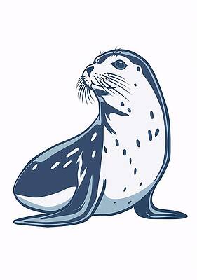 Wall Art - Digital Art - Stylized Seal In Blue Tones by Trendy Art