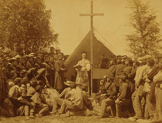 Wall Art - Painting - Sunday morning mass in camp of 69th N.Y.S.M. by