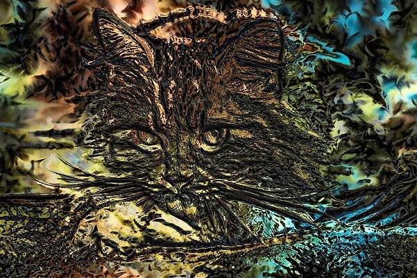Playful Digital Art - Super Duper Cat Abstract Embossed by Don Northup