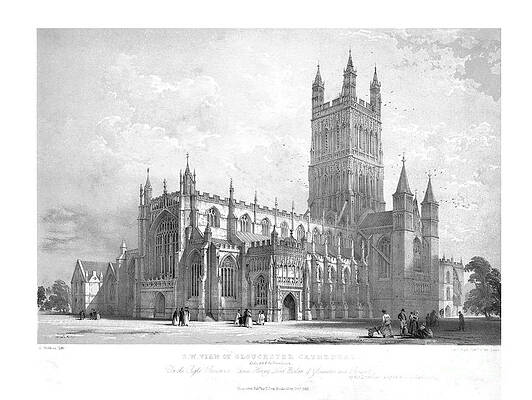 Wall Art - Drawing - Sw View Of Gloucester Cathedral by Print Collector