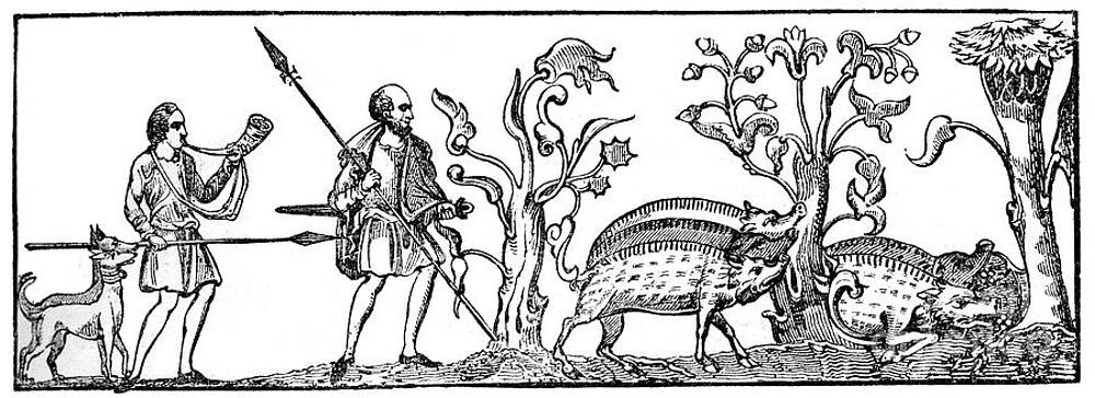 Wall Art - Drawing - Swine Hunting, 9th Century, 1833 by Print Collector