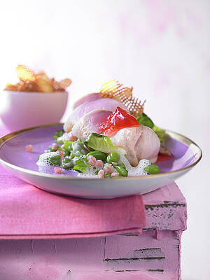 Swordfish Wall Art featuring the photograph Swordfish With Rhubarb On Plate by Jalag / Jan-peter Westermann