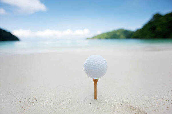 Teeing Off On The Beach Print by Woraput
