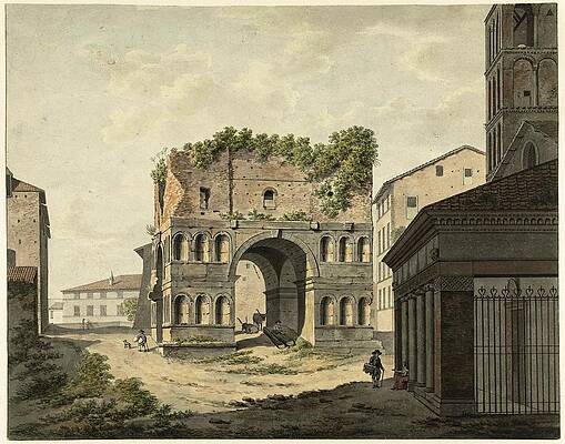 Wall Art - Painting - The arch of Janus quadrifons and part of the S. Giorgio in Velabro in Rome. by Daniel Dupre