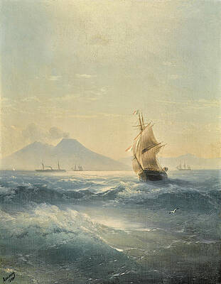 The Bay of Naples with Mount Vesuvius Print by Ivan Konstantinovich Aivazovsky