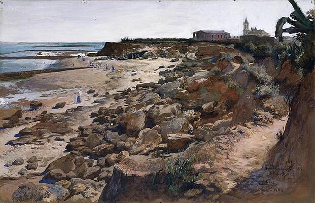 Wall Art - Painting - 'The Beach at Chipiona'. 1899. Gouache / tempera on paper. by Jose Jimenez Aranda -1837-1903-