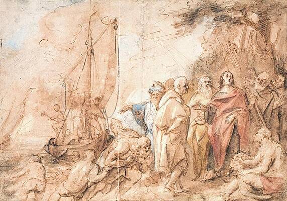 Wall Art - Drawing - The Calling Of Peter And Andrew by Jacob Jordaens