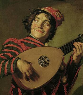 Wall Art - Painting - The Clown with the lute. by Frans Hals -c 1580-1666-