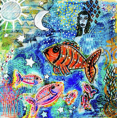 Wall Art - Mixed Media - The Day the Stars fell into the Ocean by Mimulux Patricia No