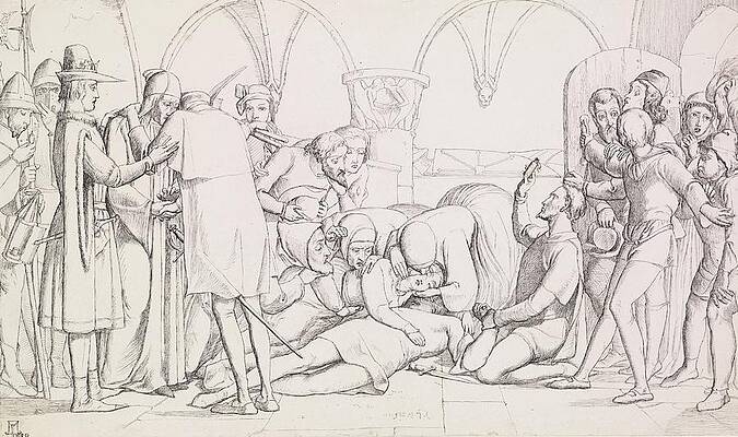 Wall Art - Drawing - The Death Of Romeo And Juliet  Compositional Study by Sir John Everett Millais