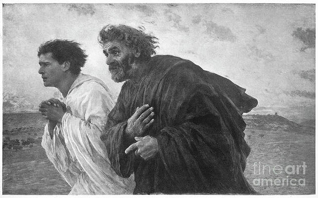 Wall Art - Drawing - The Disciples Peter And John Running by Print Collector