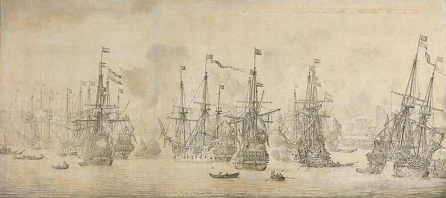 Wall Art - Painting - 'The Failed Attack of the English on the Return Fleet in the Port of Bergen, Norway, 12 August 16... by Willem van de Velde -I-
