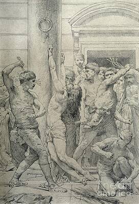 Wall Art - Painting - The Flagellation Of Christ, C 1881 Charcoal On Paper by William-adolphe Bouguereau
