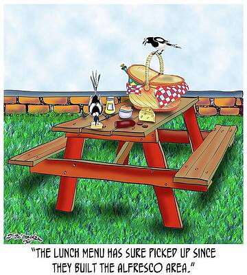 Wall Art - Drawing - The Lunch Menu Has Sure Picked Up Since They Built by Theresa Mccracken