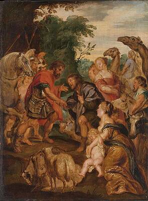 Wall Art - Painting - The Reconciliation of Jacob and Esau. by Peter Paul Rubens -copy after-