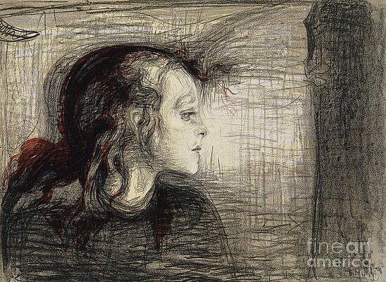 Wall Art - Drawing - The Sick Girl by Edvard Munch