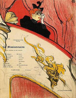 Wall Art - Painting - Theatre programme for Le Missionnaire by Marcel Luguet -Theatre Libre, 25 April 1894-. Dimensions... by Henri de Toulouse-Lautrec