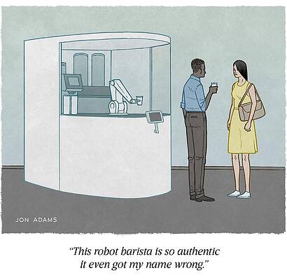 Wall Art - Drawing - This Robot Barista Is So Authentic It Even Got My Name Wrong by Jon Adams