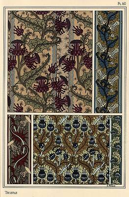 Wall Art - Drawing - Thistle in art nouveau patterns for wallpaper and fabrics. Lithograph by M. P. Verneuil. by Album