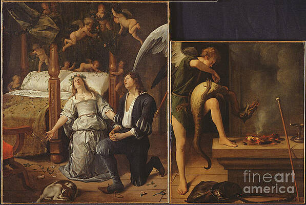 Wall Art - Painting - Tobias And Sarah With The Archangel Raphael Exorcising The Demon Asmodeus, Reassembled From Two Separated Fragments by Jan Havicksz. Steen