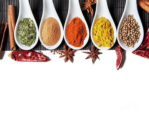 Wall Art - Photograph - Top view on mixed dry colorful spices isolated on white backgrou by Jelena Jovanovic