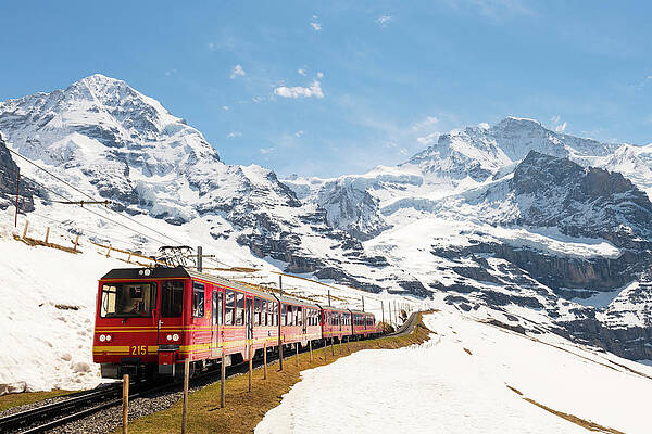 Wall Art - Digital Art - Train Passing Through Alps by Jordan Banks