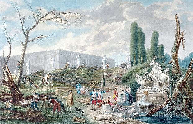Wall Art - Drawing - Tree Felling In The Garden Of Versailles Around The Baths Of Apollo by Hubert Robert