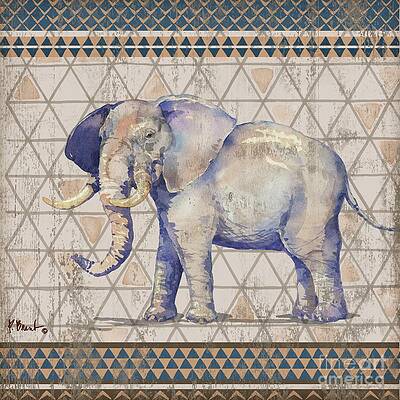 Elephant Paul Brent "Tribal Trek" Neutral Geometric Shapes Tapestry Pillow 