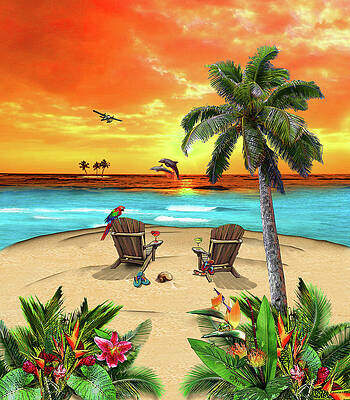 Wall Art - Digital Art - Tropical Island Sunset by Messina Graphix