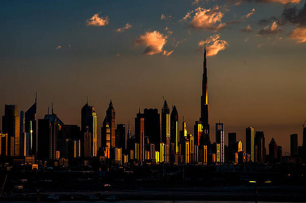 Gifts Skyscrapers Skyline Sunset Photography Dubai Poster Pictures Of Sunset Aerial View Printable Wall Art Downtown Cityscape