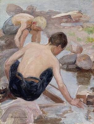 Wall Art - Painting - Two Boys On The Shore by Pekka Halonen