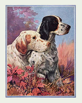 Wall Art - Drawing - Two Dogs Among Autumn Foliage by Curtis Licensing