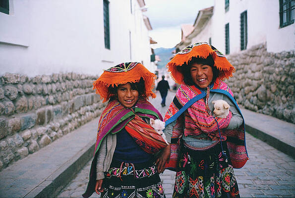 Wall Art - Photograph - Two Girls Standing In The Street by Dreampictures