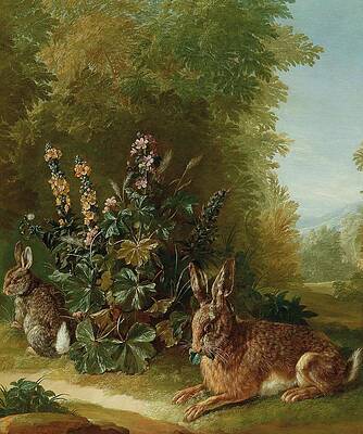Wall Art - Painting - Two Hares In A Landscape by Jean Jacques Spoede