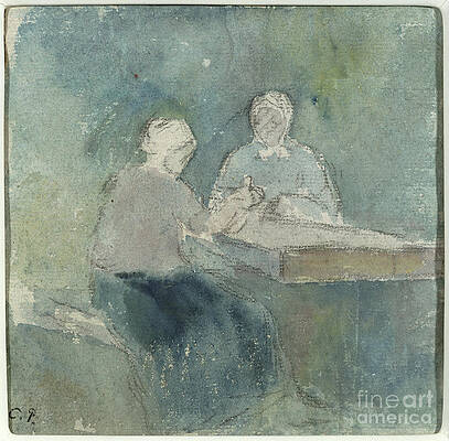 Wall Art - Painting - Two Peasants At The Table, C.1874 by Camille Pissarro
