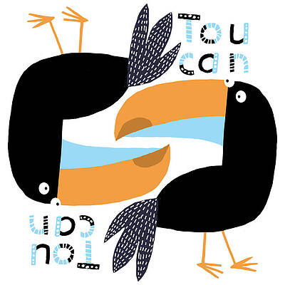 Wall Art - Drawing - Two Toucans Graphic Design with Text by Carla Daly by Carla Daly