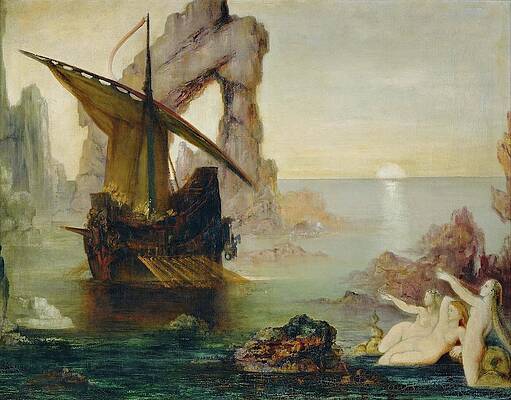 Wall Art - Painting - Ulisse et les Sirenes - Ulysses and the Sirens, 1875-1880. Canvas, 90,3 x 117 cm. GUSTAVE MOREAU . by Gustave Moreau -1826-1898-