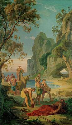 Wall Art - Painting - Ulysses resting after landing. Oil on canvas Triptych. by Friedrich d J Preller