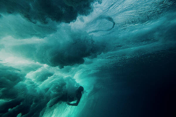 Wall Art - Photograph - Underwater View Of A Surfer Being Wiped Out By A Powerful Wave by Cavan Images
