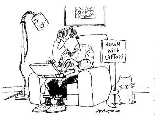 Wall Art - Drawing - Upset Cat With 'down With Laptops' Placard by Jorodo