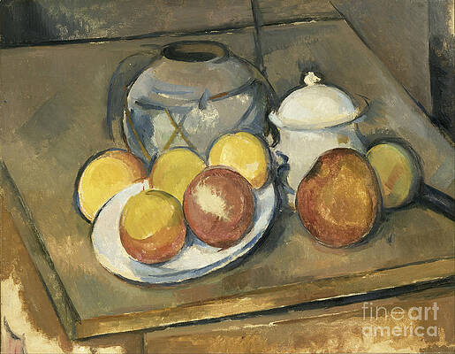Wall Art - Drawing - Vase, Sugar Bowl And Apples. Artist by Heritage Images
