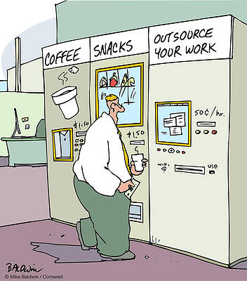 Wall Art - Drawing - Vending Machine - Outsource Your Work by Mike Baldwin
