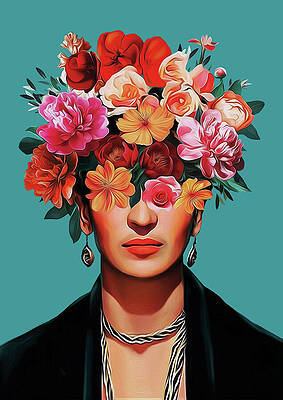 Wall Art - Digital Art - Vibrant Floral Headpiece Portrait by Trendy Art