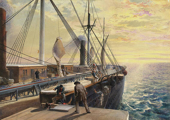 Wall Art - Painting - View, Looking Aft, from the Port Paddle Box of the Great Eastern, Showing the Trough for the Cabl... by Robert Charles Dudley