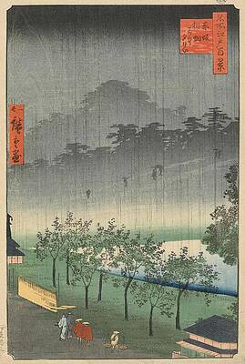 Wall Art - Painting - View of a Field of Paulownia Trees in Rain at Akasaka by Night, from the series One Hundred Views... by Utagawa Hiroshige Ii