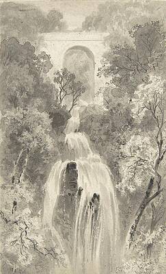 Wall Art - Drawing - View Of A Waterfall by David Octavius Hill
