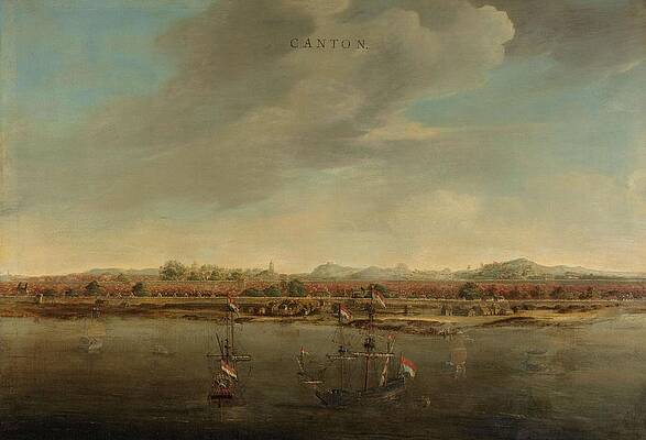 Wall Art - Painting - View of Canton in China. View of Canton, China. by anonymous -rejected attribution- Johannes Vinckboons -attributed to-