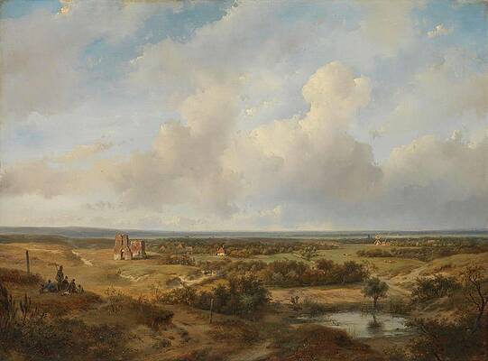 Wall Art - Painting - View of Haarlem. View of the Dunes with the Ruins of Brederode Castle near Santpoort. by Andreas Schelfhout