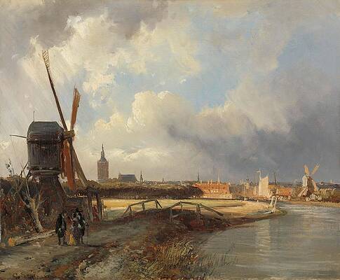 Wall Art - Painting - View of The Hague. View of The Hague from the Delftse Vaart in the Seventeenth Century. by Cornelis Springer -1817-1891-